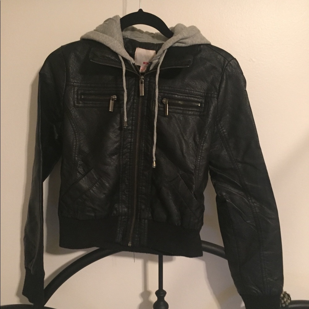 Vegan leather hoodie jacket